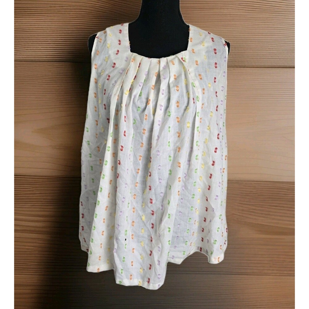 Vintage Rainbow Clip Dot Blouse Women Size 10 Pintuck Top Semi-Sheer Pride